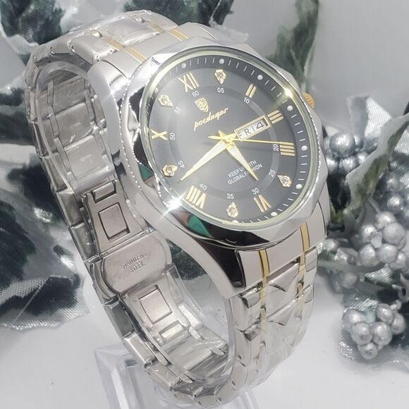 Men's Black and Gold Poedagar Quartz Watch with Stainless Steel Ba… - Picture 3 of 6